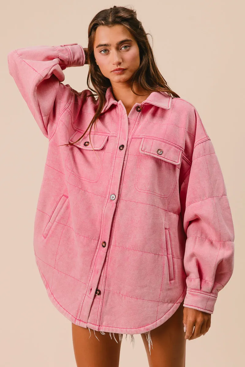 IP4500G-97 | MINERAL WASHED QUILT STITCH SHACKET WITH POCKETS