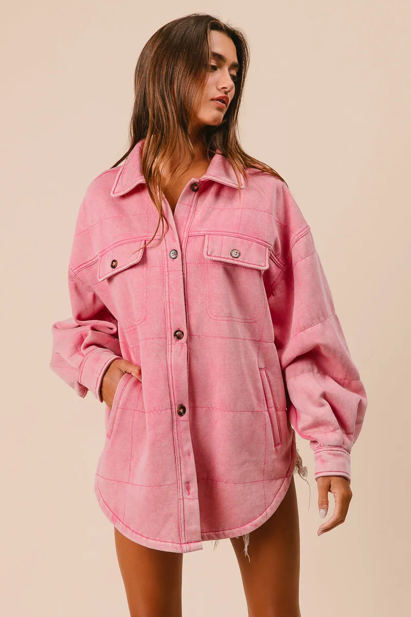 IP4500G-97 | MINERAL WASHED QUILT STITCH SHACKET WITH POCKETS