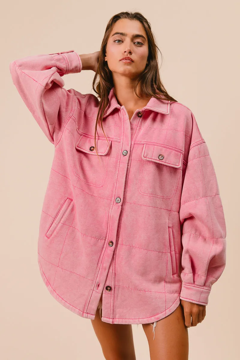 IP4500G-97 | MINERAL WASHED QUILT STITCH SHACKET WITH POCKETS
