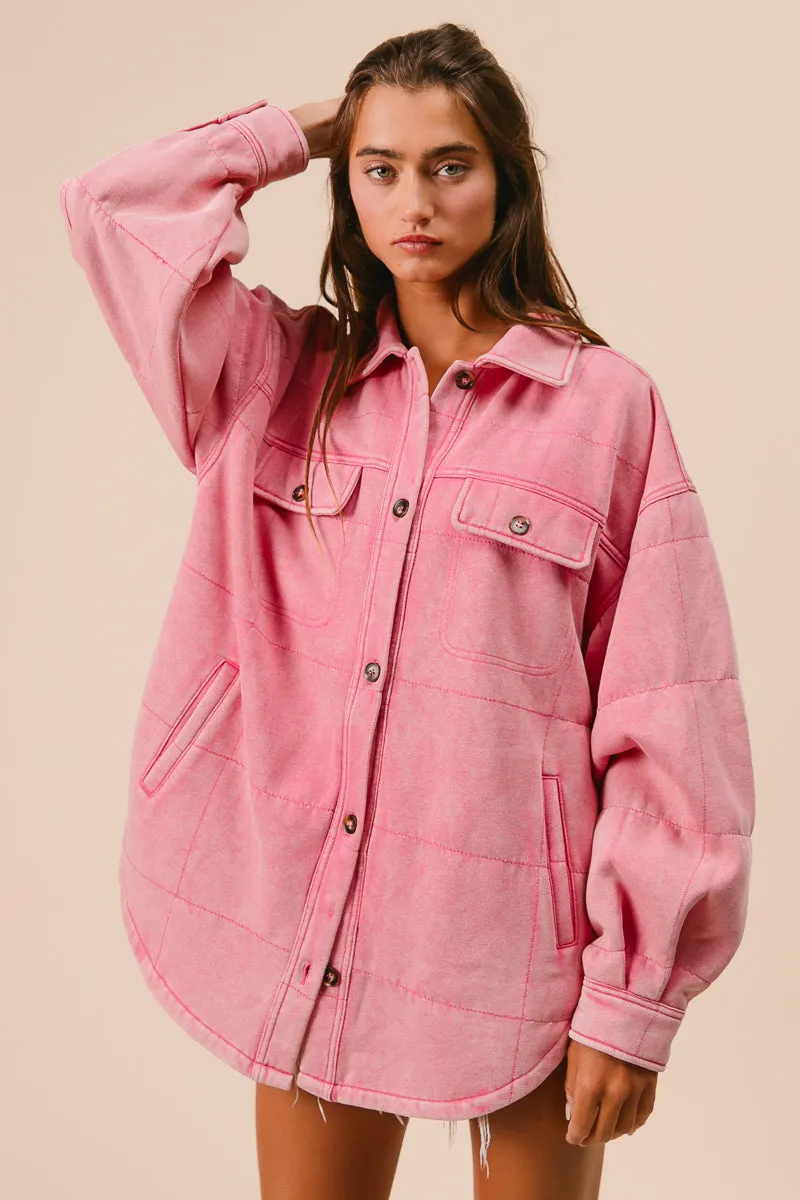 IP4500G-97 | MINERAL WASHED QUILT STITCH SHACKET WITH POCKETS