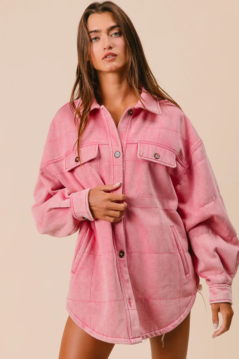 IP4500G-97 | MINERAL WASHED QUILT STITCH SHACKET WITH POCKETS