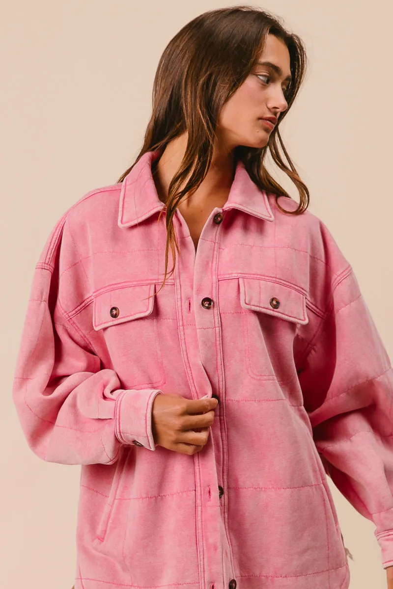 IP4500G-97 | MINERAL WASHED QUILT STITCH SHACKET WITH POCKETS