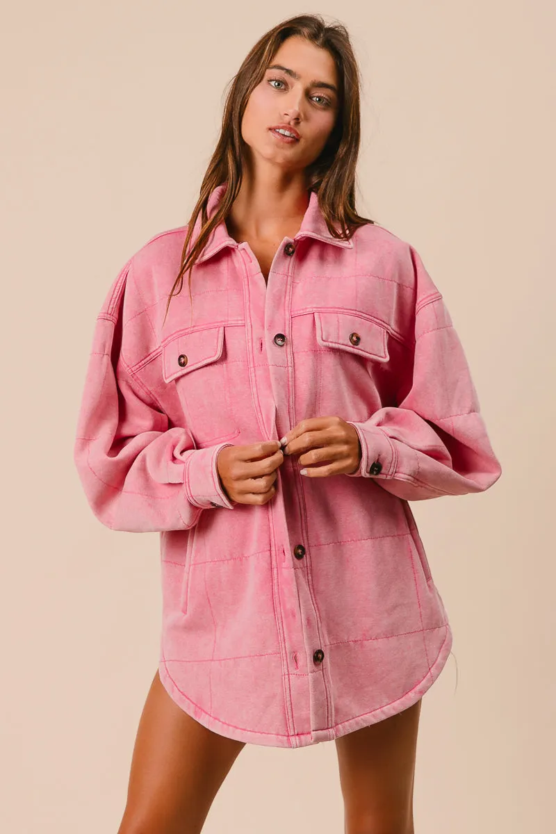 IP4500G-97 | MINERAL WASHED QUILT STITCH SHACKET WITH POCKETS