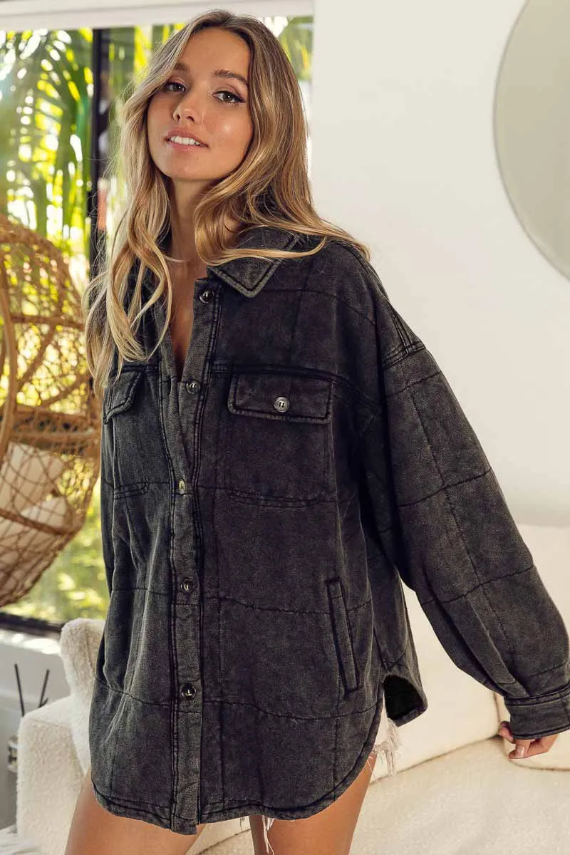 IP4500G-97 | MINERAL WASHED QUILT STITCH SHACKET WITH POCKETS
