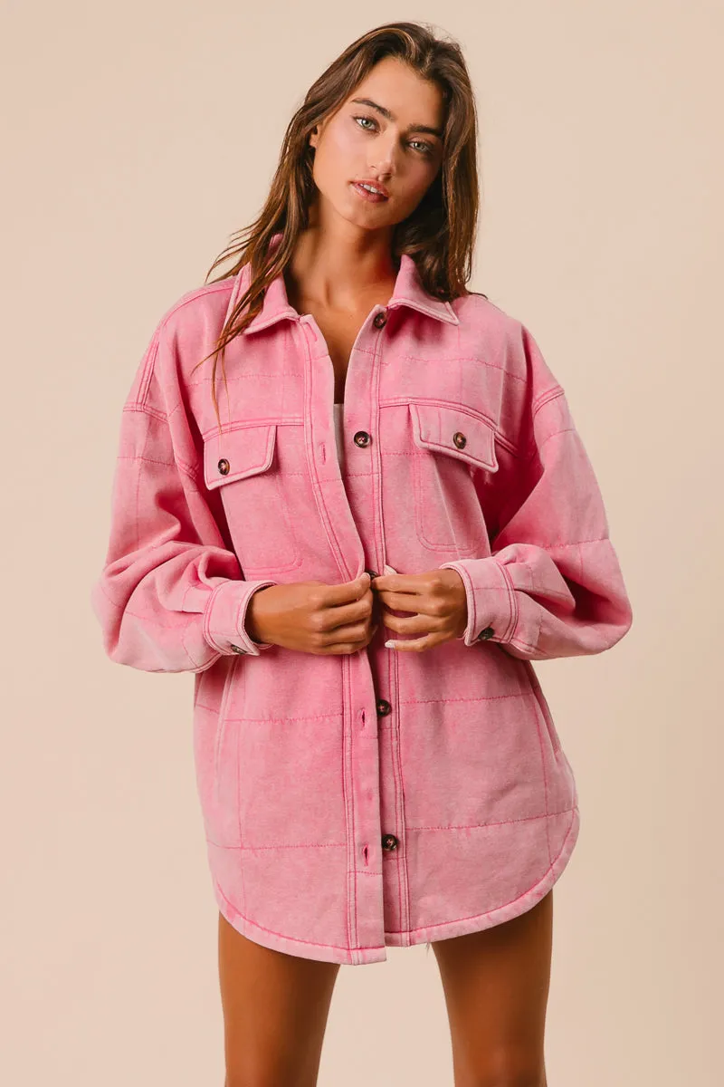 IP4500G-97 | MINERAL WASHED QUILT STITCH SHACKET WITH POCKETS