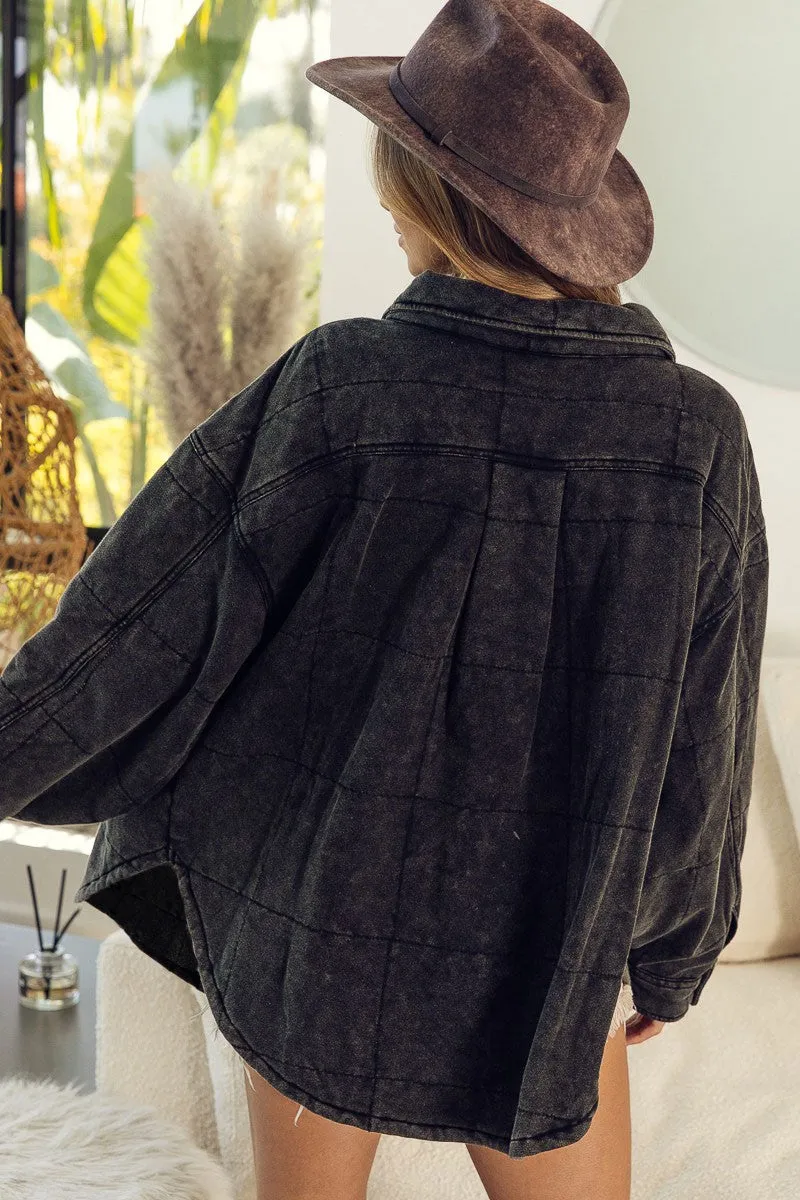 IP4500G-97 | MINERAL WASHED QUILT STITCH SHACKET WITH POCKETS