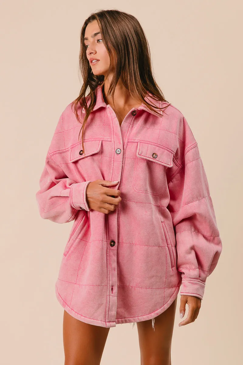 IP4500G-97 | MINERAL WASHED QUILT STITCH SHACKET WITH POCKETS