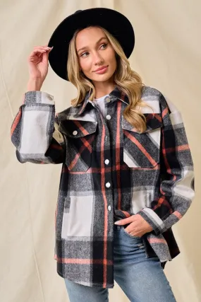 Jerri Brushed Flannel Plaid Shacket - Black/Chocolate