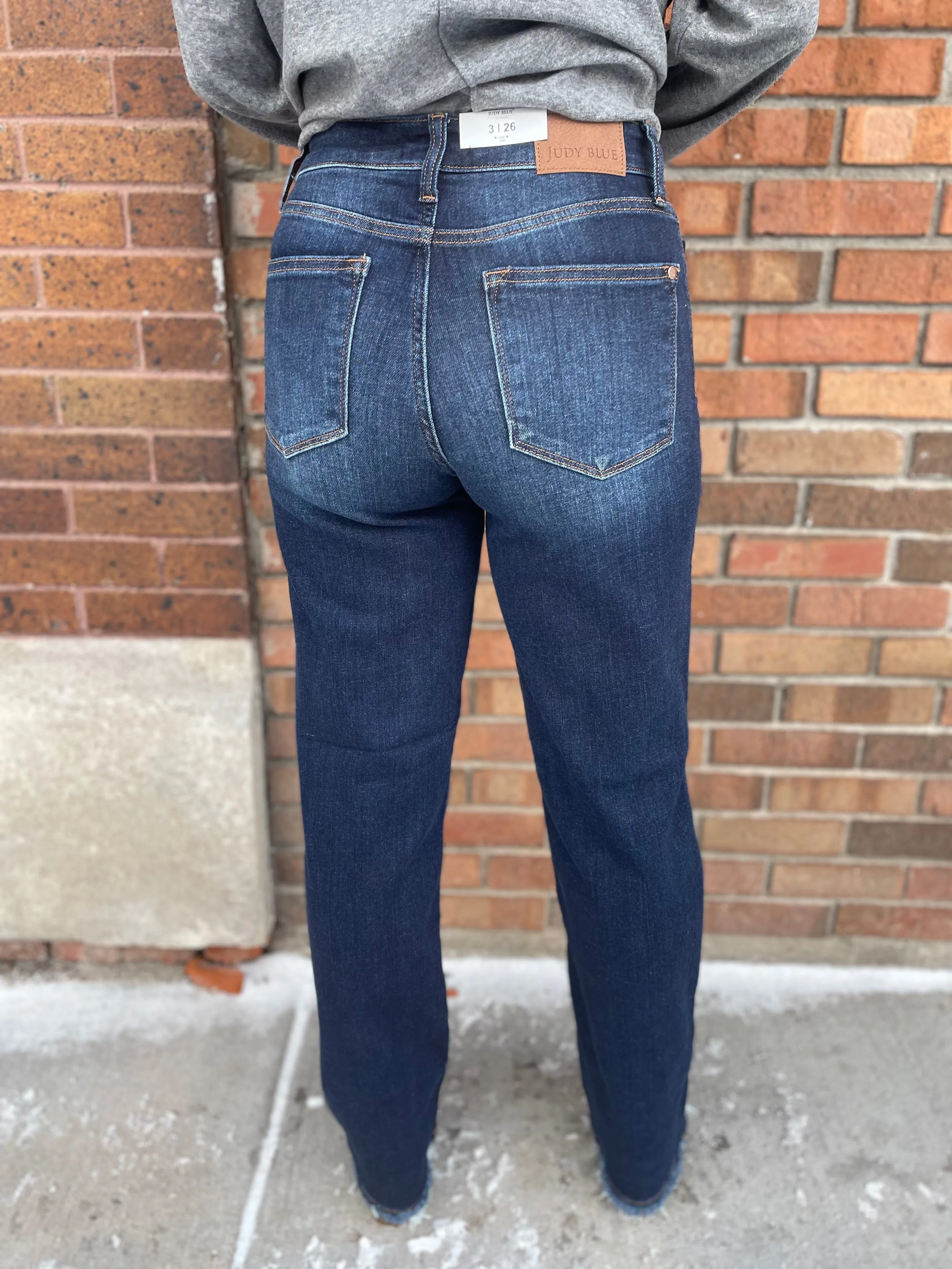 Judy Blue Straight Leg Jeans w/ Frayed Hem