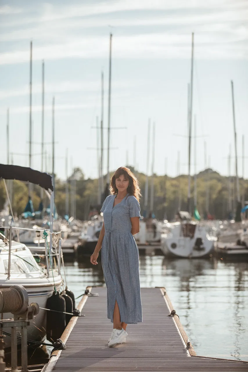 June Dress in Light Blue Linen/Cotton Made to Order