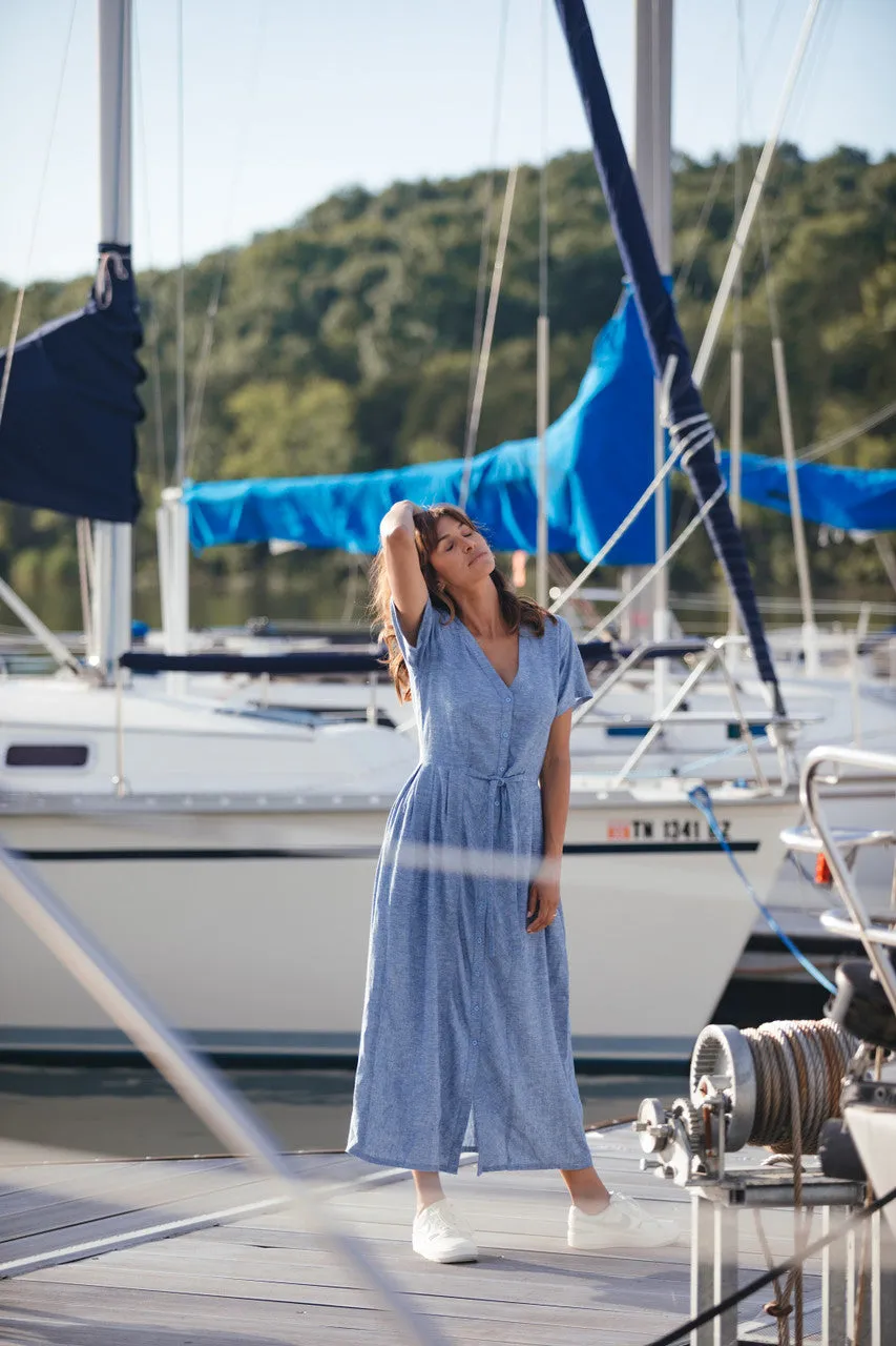 June Dress in Light Blue Linen/Cotton Made to Order