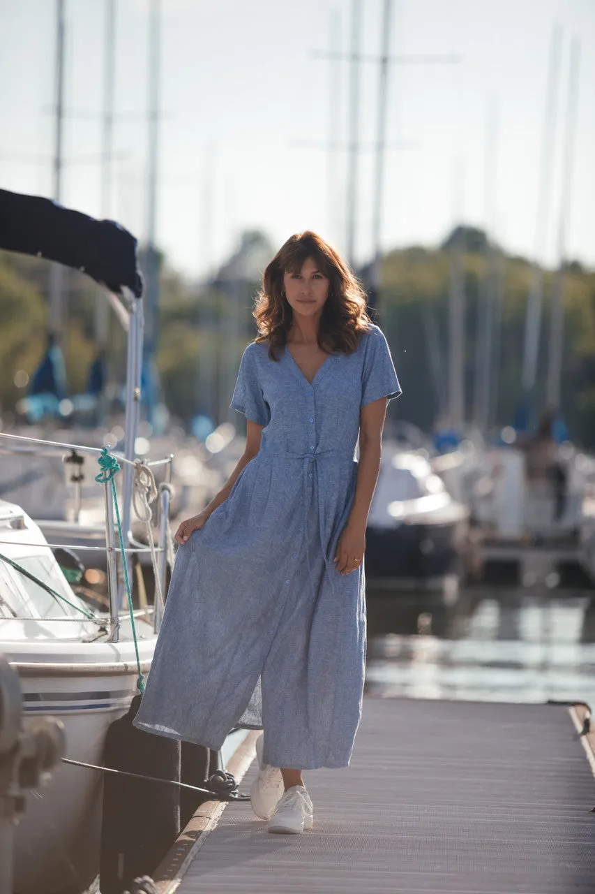 June Dress in Light Blue Linen/Cotton Made to Order