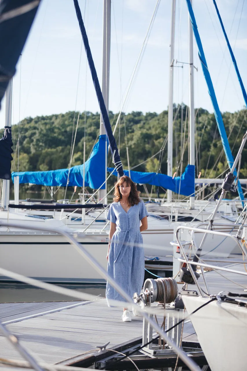 June Dress in Light Blue Linen/Cotton Made to Order