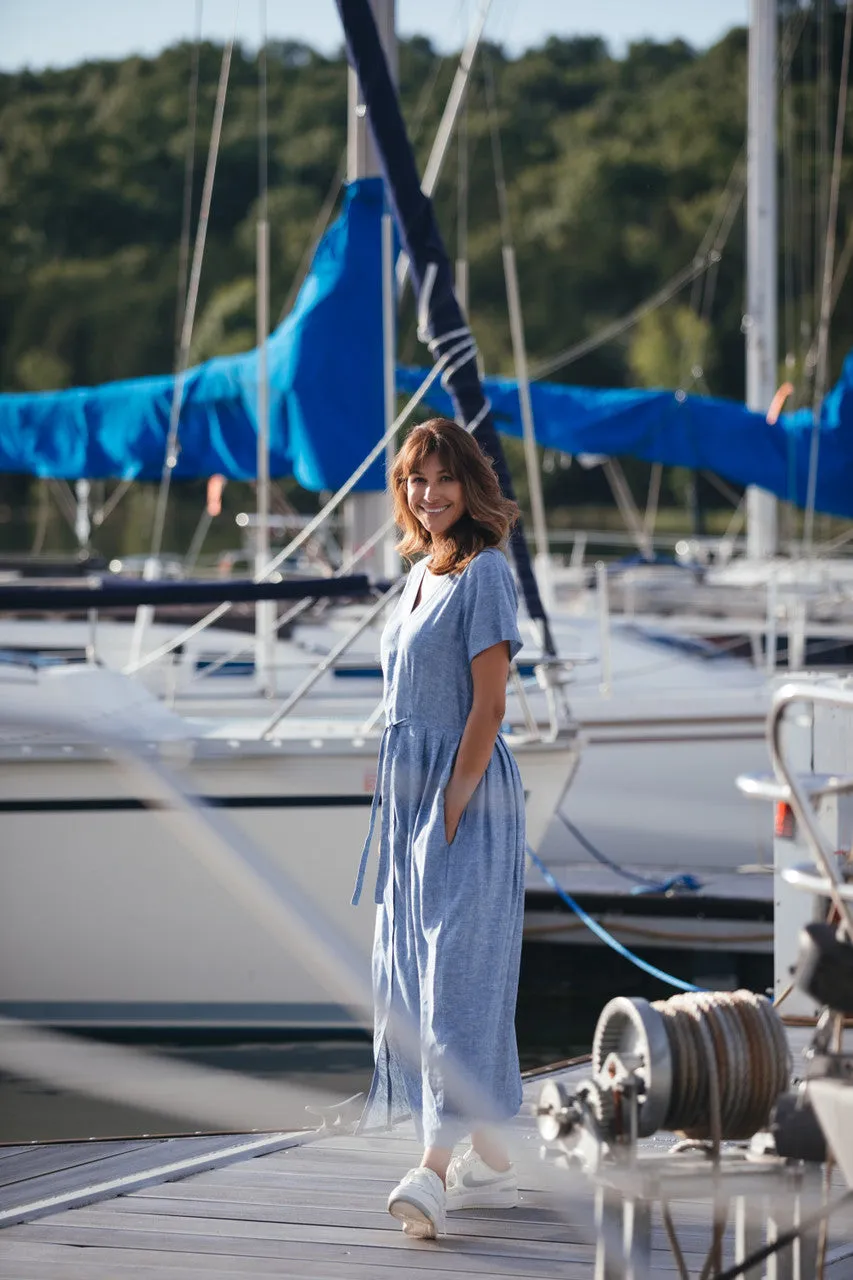 June Dress in Light Blue Linen/Cotton Made to Order