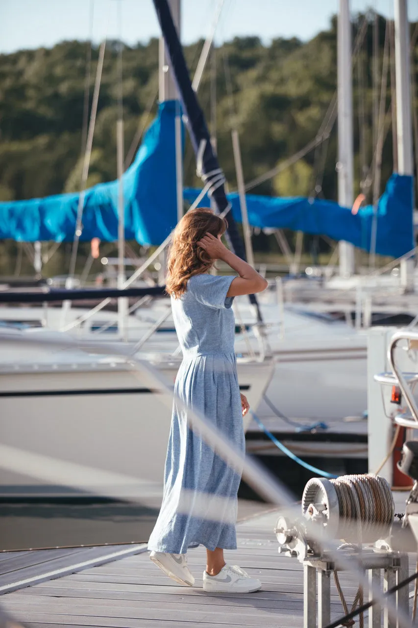 June Dress in Light Blue Linen/Cotton Made to Order
