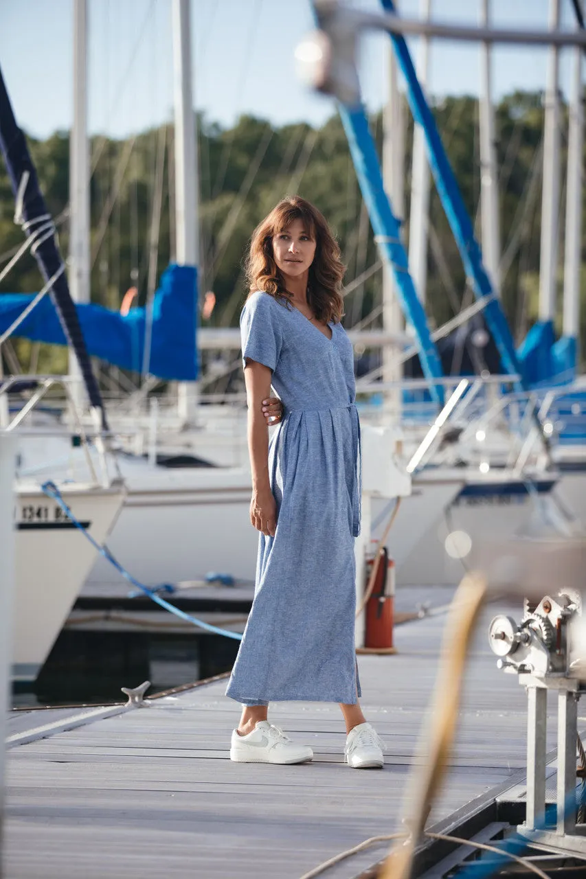 June Dress in Light Blue Linen/Cotton Made to Order