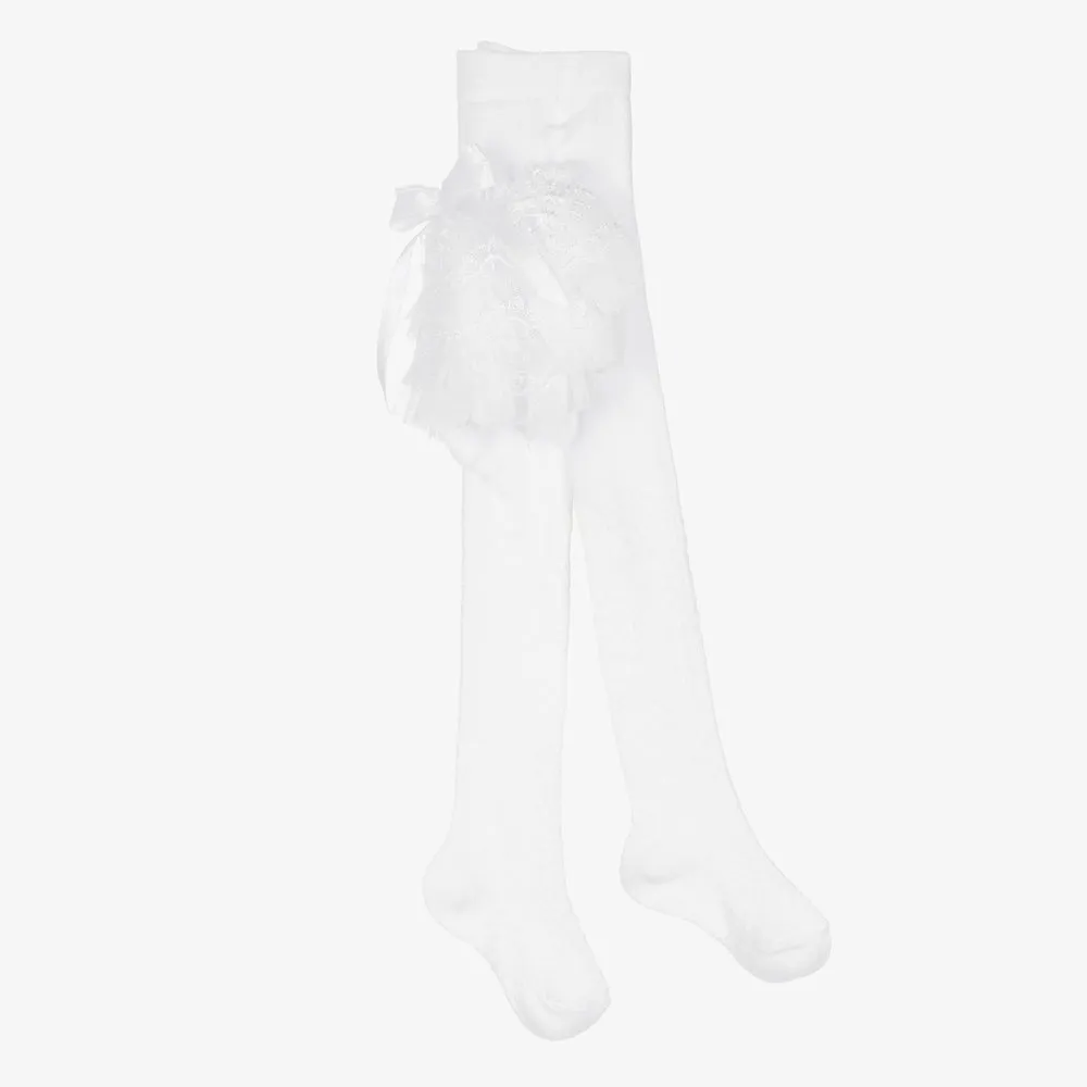 Lace Ruffle Tights with Satin Bow