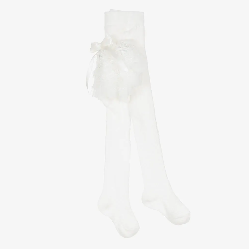 Lace Ruffle Tights with Satin Bow
