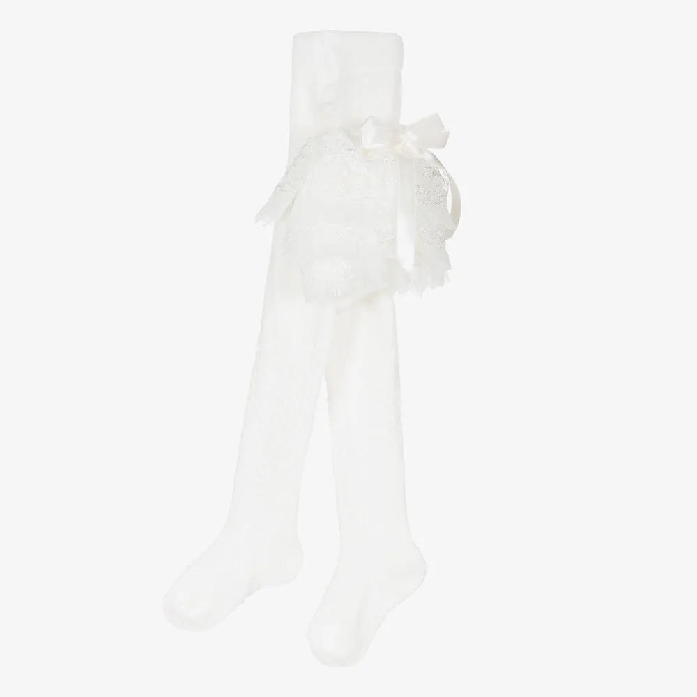 Lace Ruffle Tights with Satin Bow