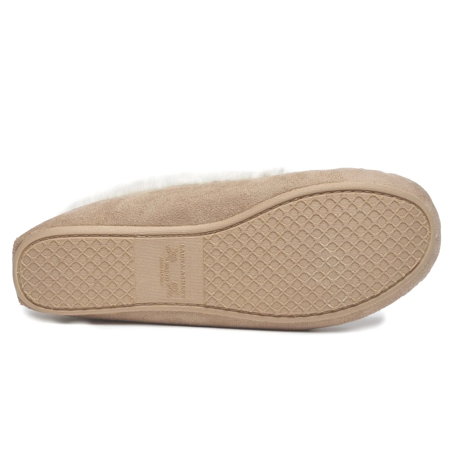 Laura Ashley Womens Micro Suede Memory Foam Moccasin Slippers, Warm Fuzzy Rubber Bottom Indoor Outdoor Faux Fur House Shoes