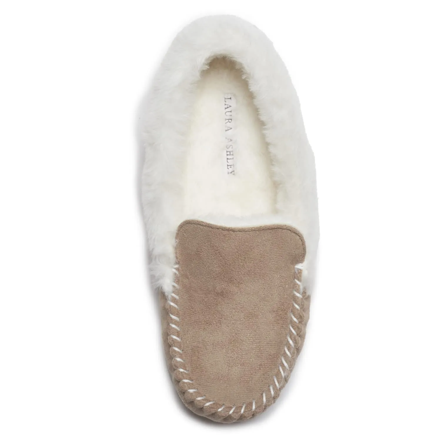 Laura Ashley Womens Micro Suede Memory Foam Moccasin Slippers, Warm Fuzzy Rubber Bottom Indoor Outdoor Faux Fur House Shoes