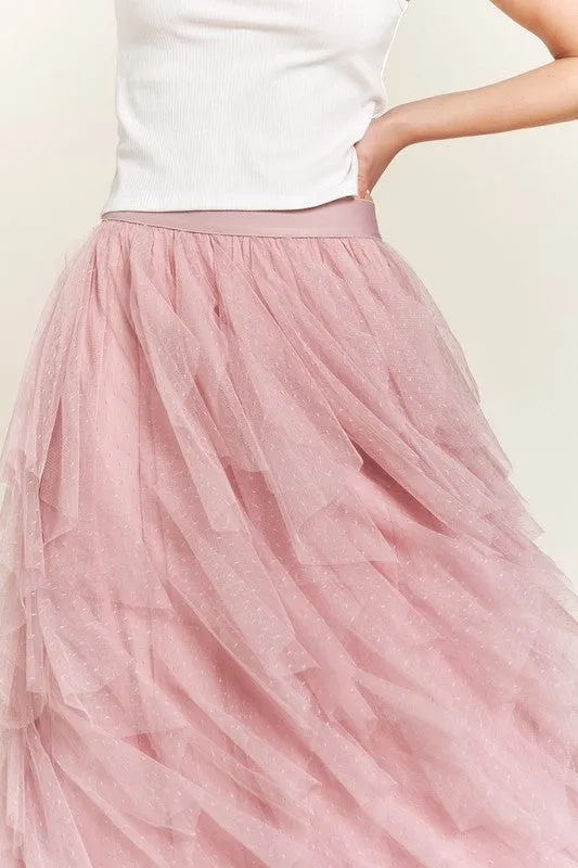 Layered Polka Dot Mesh Skirt