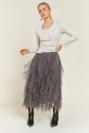Layered Polka Dot Mesh Skirt