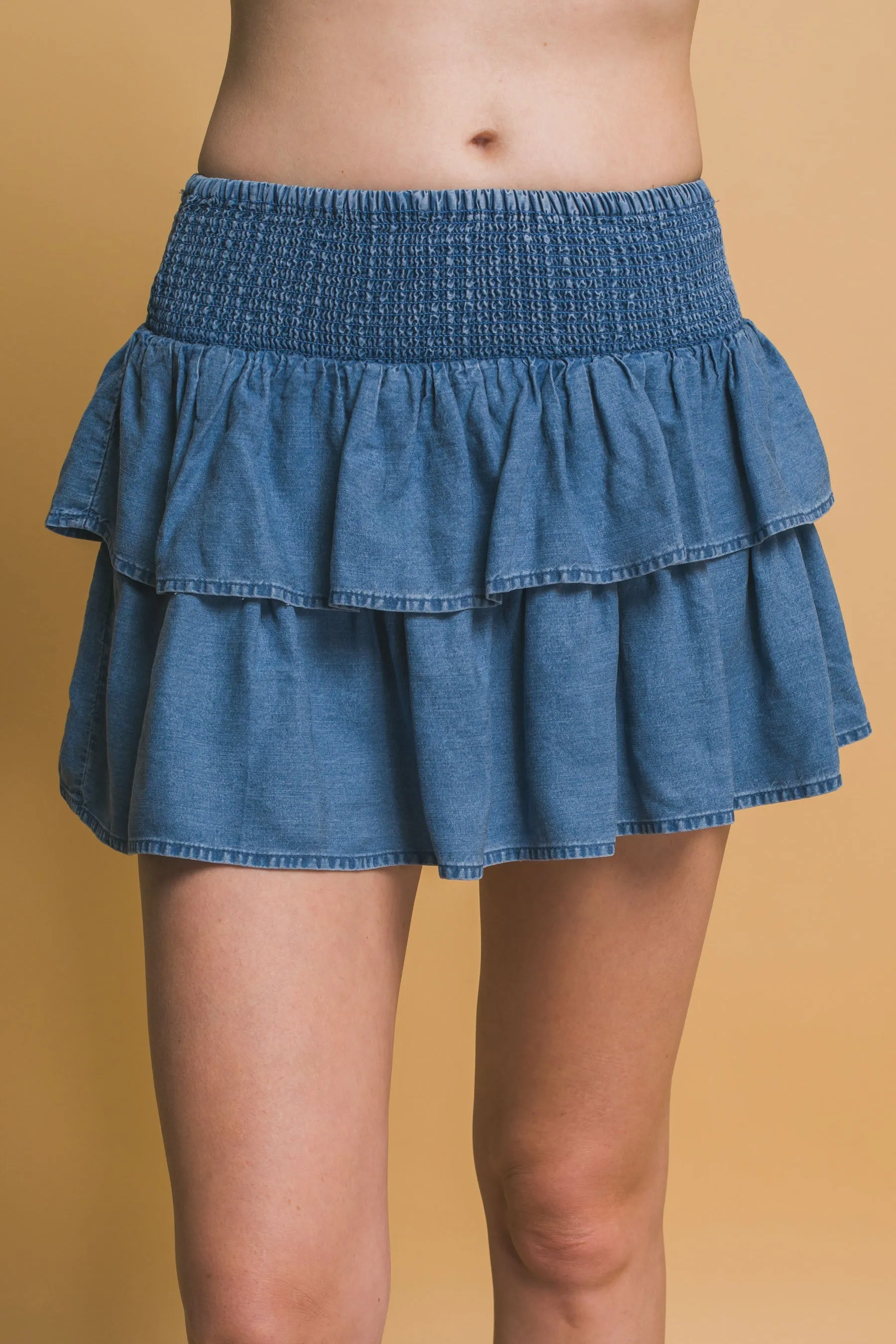 Layered Ruffle Denim Skirt