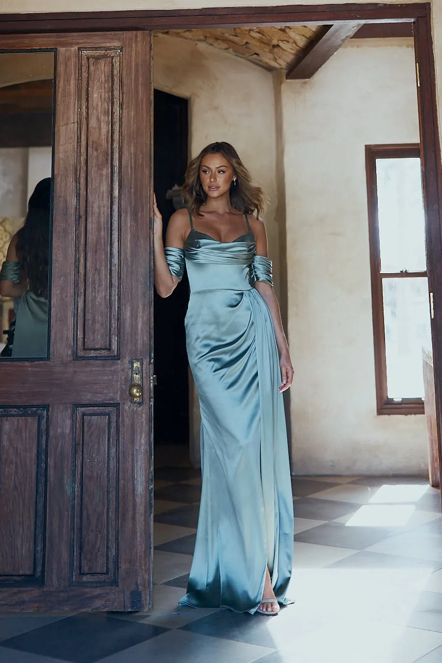 Leah Gathered Pleat Bridesmaid Dress – TO2323 Olive