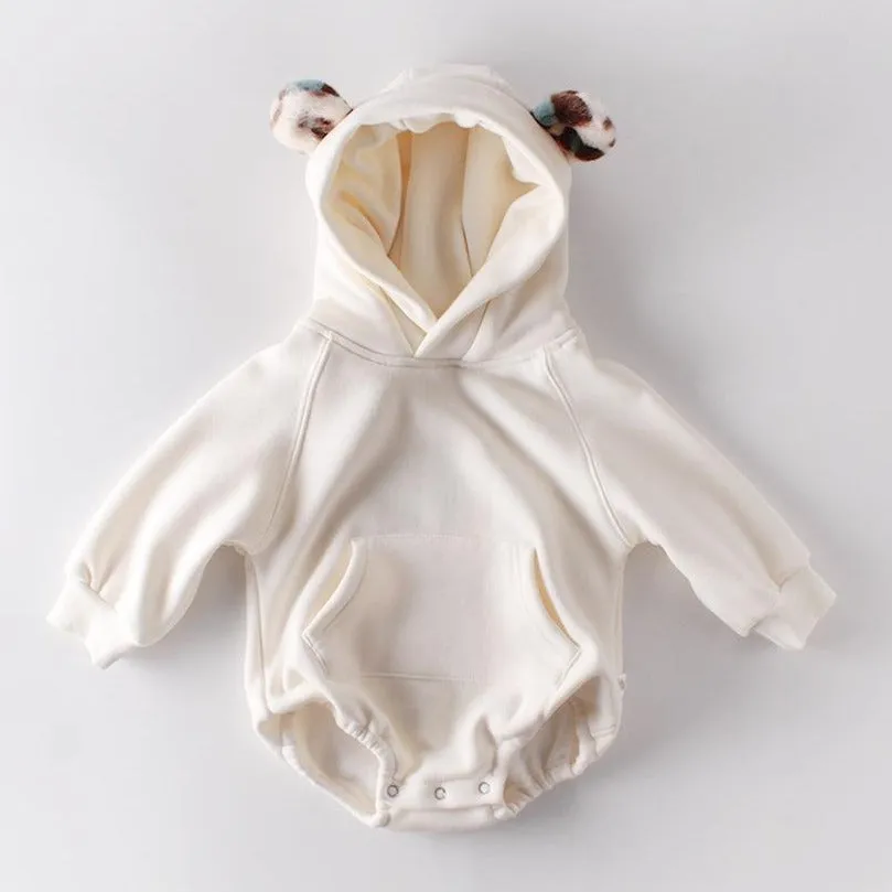 Leopard Print Hoodie Romper - Ivory