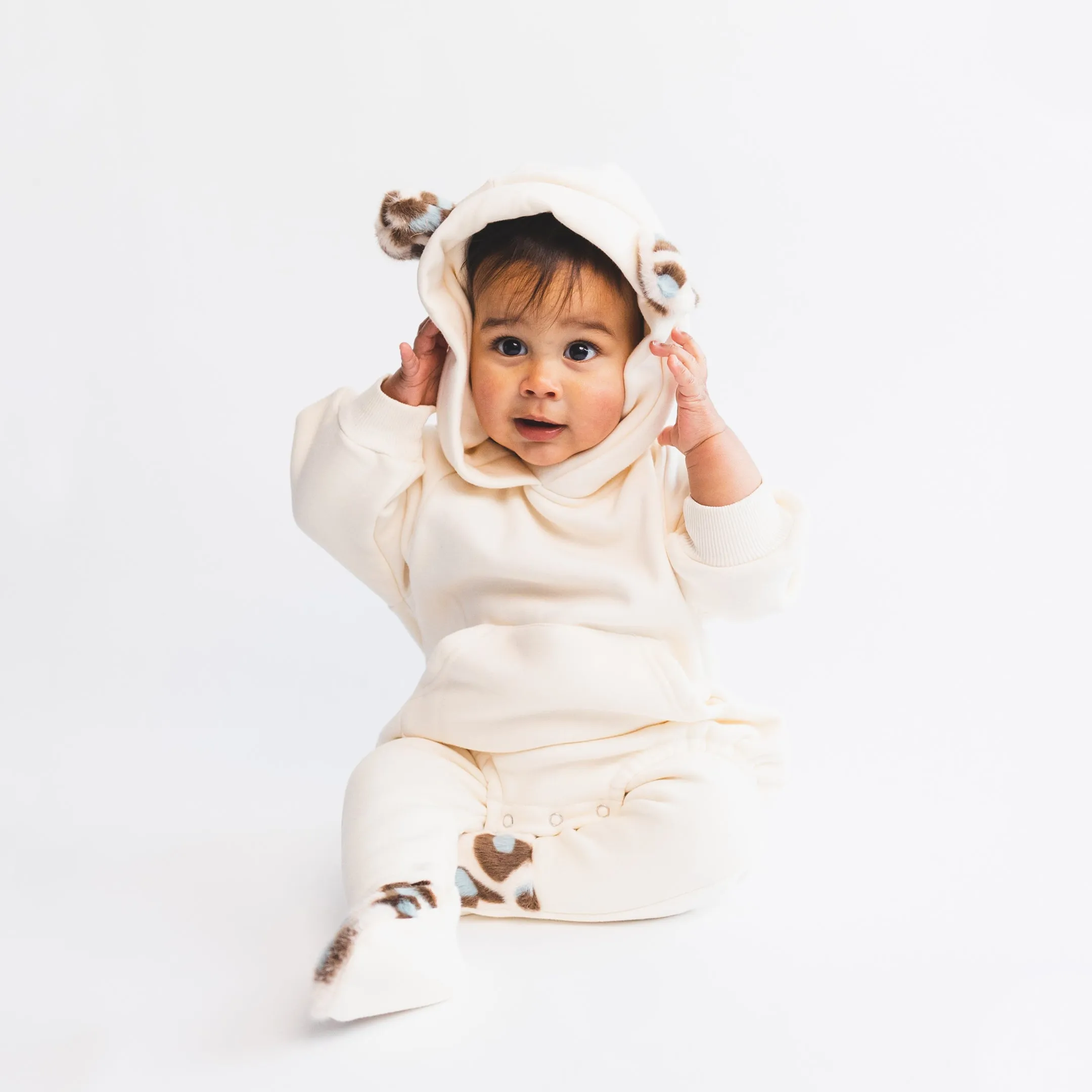 Leopard Print Hoodie Romper - Ivory