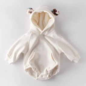 Leopard Print Hoodie Romper - Ivory