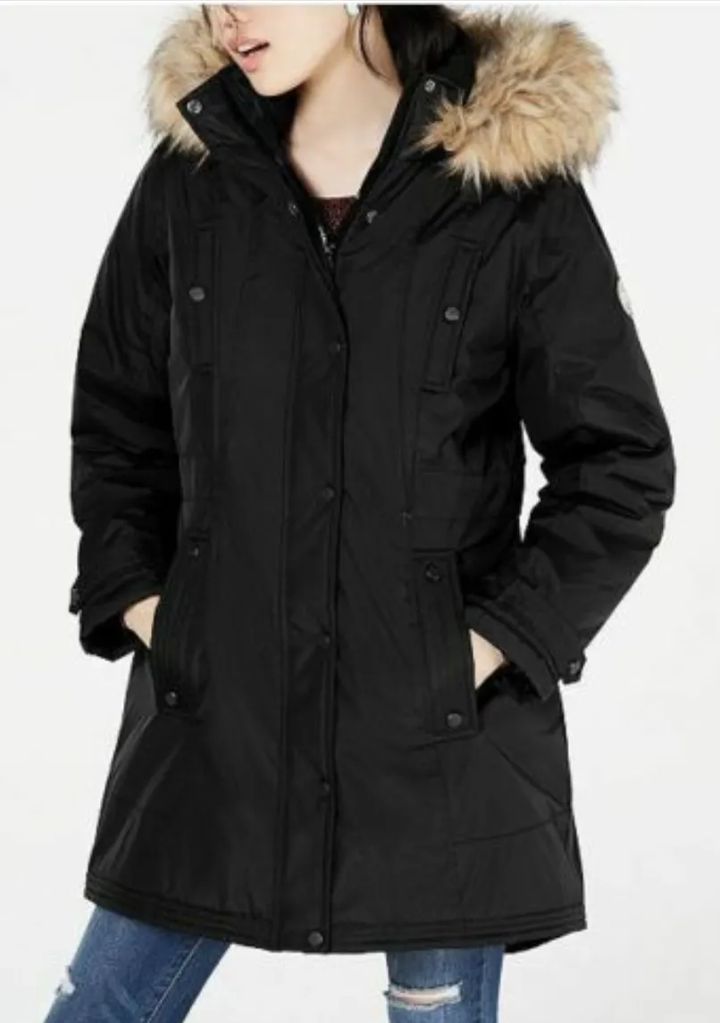 Madden Girl Juniors' Hooded Faux-Fur-Trim Parka