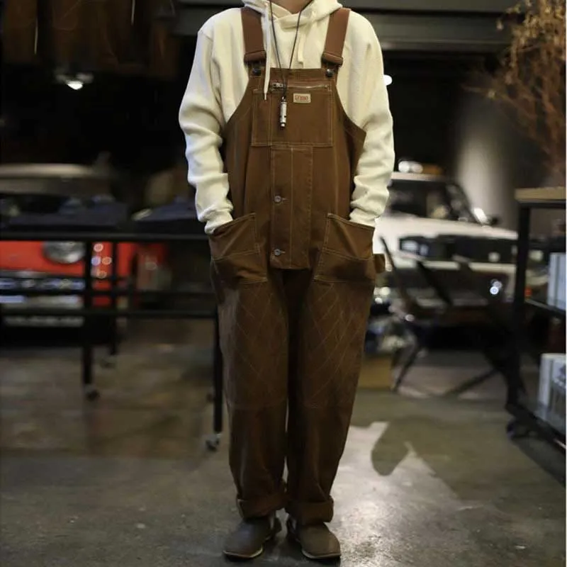 Man Fall Outfits Cargo Pants Vintage One-Piece Overalls Men's Loose Strap Straight Leg Dad Jeans