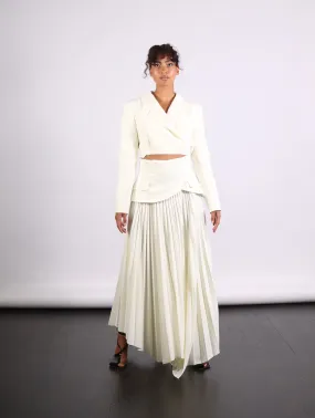 Maxi Pleated Asymmetric Skirt in Ivory by A.W.A.K.E. Mode
