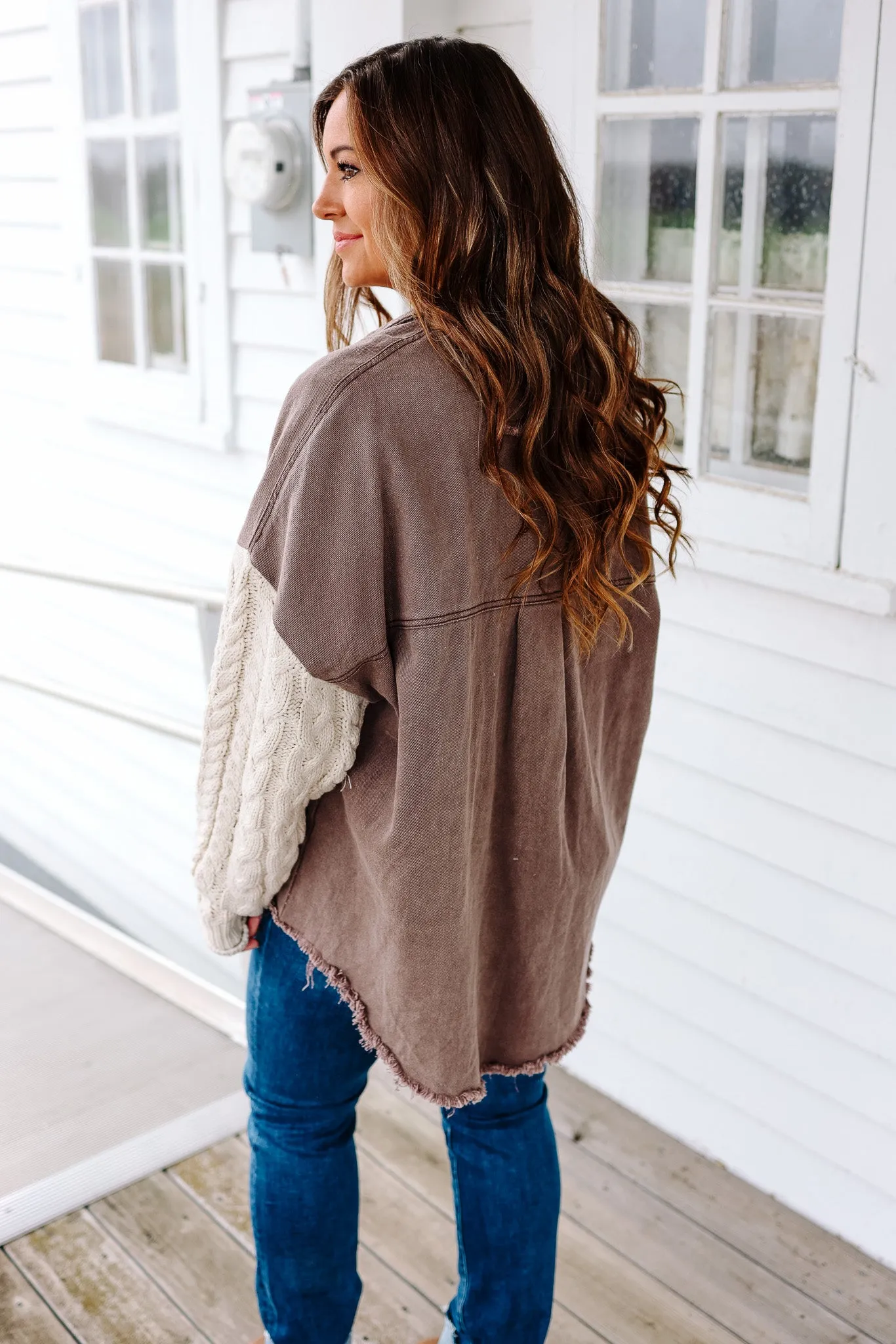 Maya Sweater Sleeve Shacket - Choco/Almond