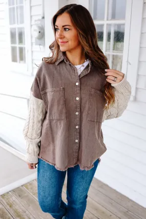 Maya Sweater Sleeve Shacket - Choco/Almond
