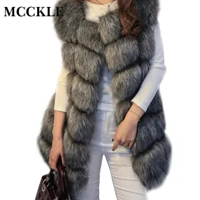 MCCKLE High quality Fur Vest coat Luxury Faux Fox Warm Women Coat Vests Winter Fashion furs Women's Coats Jacket Gilet Veste 4XL