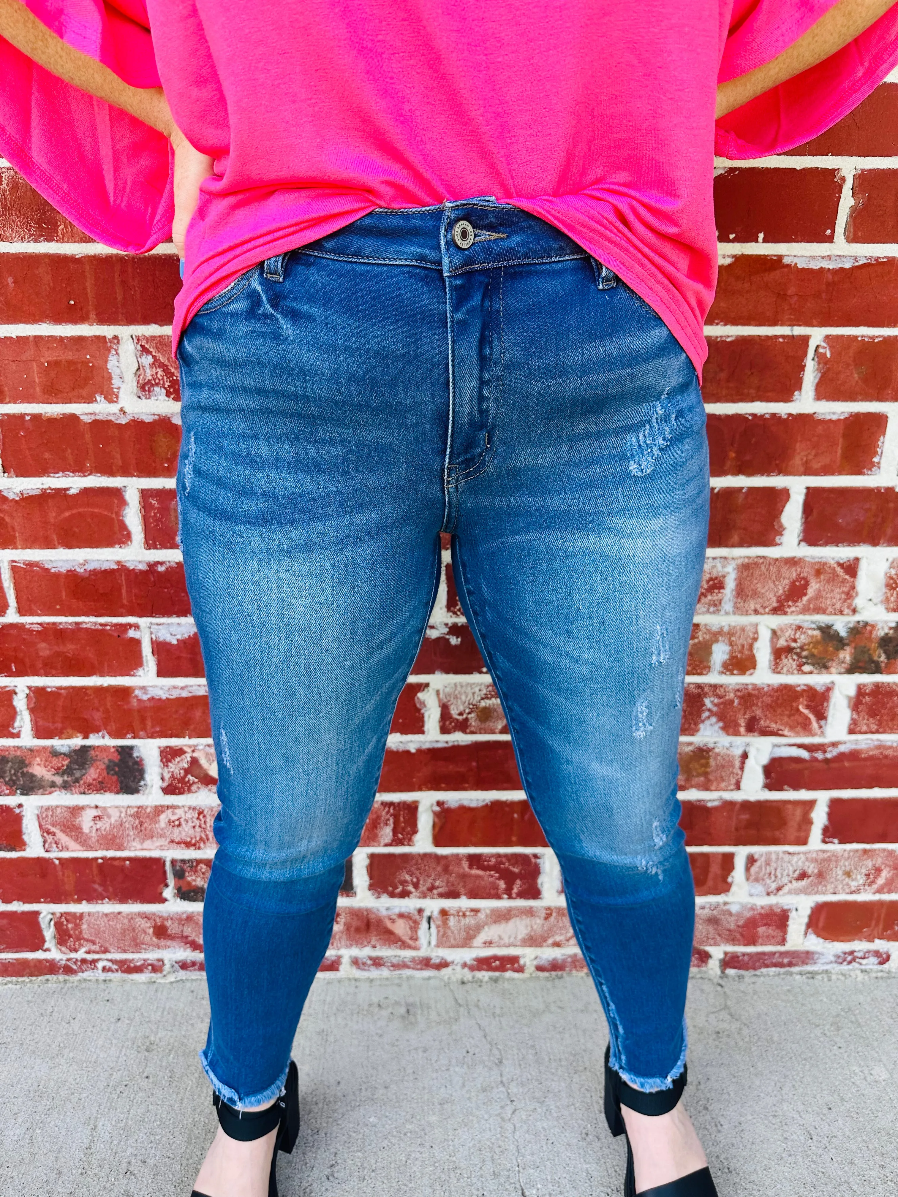 Medium Stone Mid Rise Skinny Denim