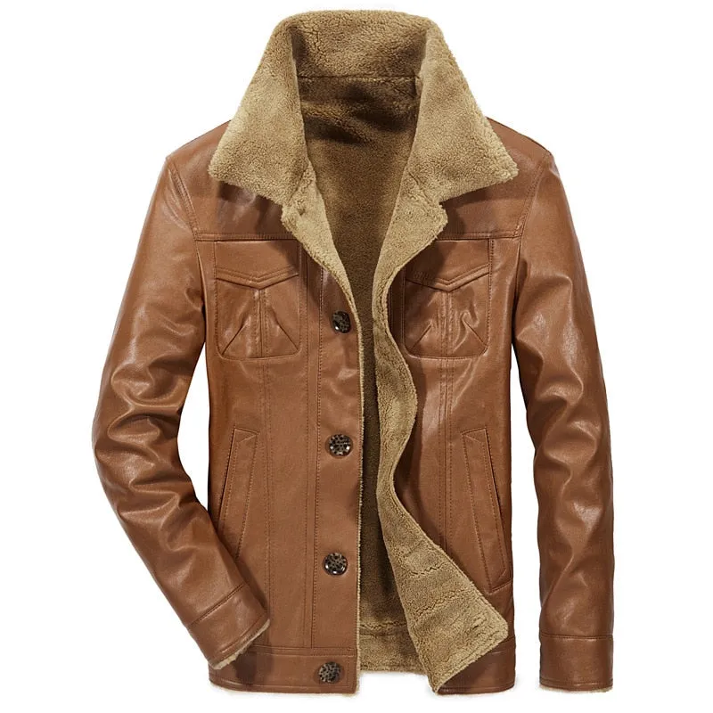 Men's Fur Collar Leather Biker Jacket