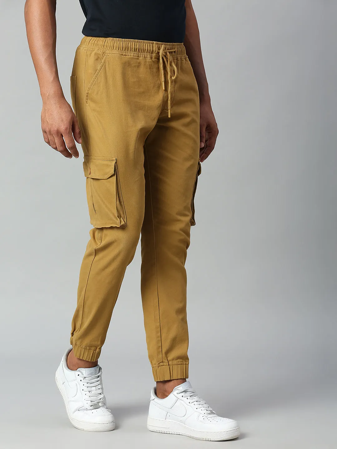 Men's Tapered Fit Cotton Joggers (Khaki)