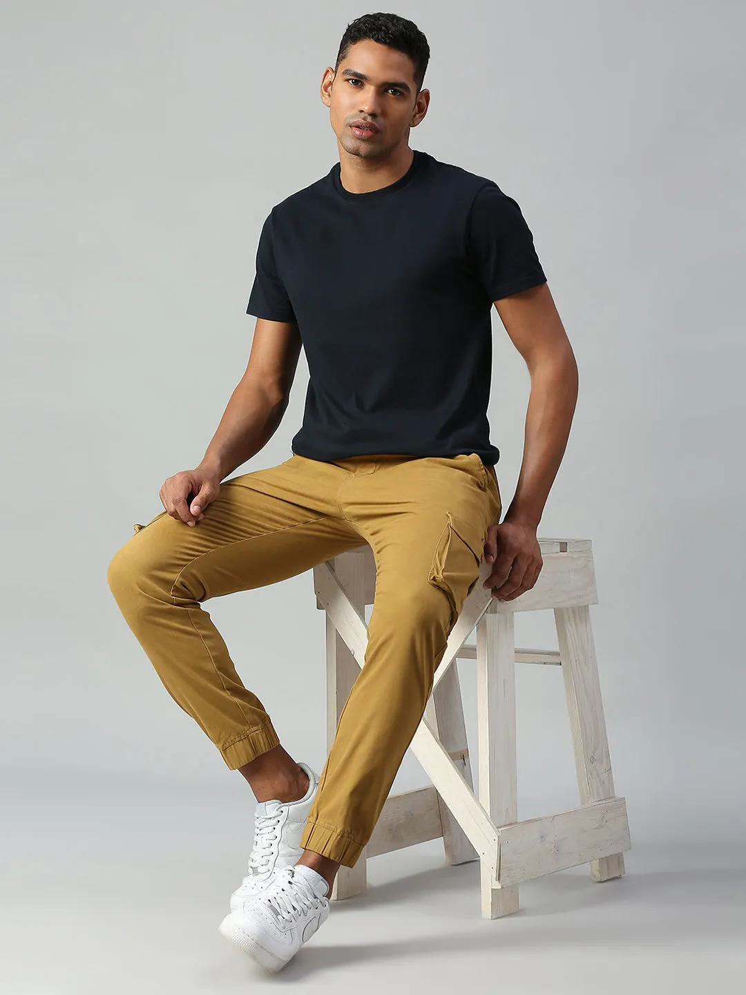 Men's Tapered Fit Cotton Joggers (Khaki)