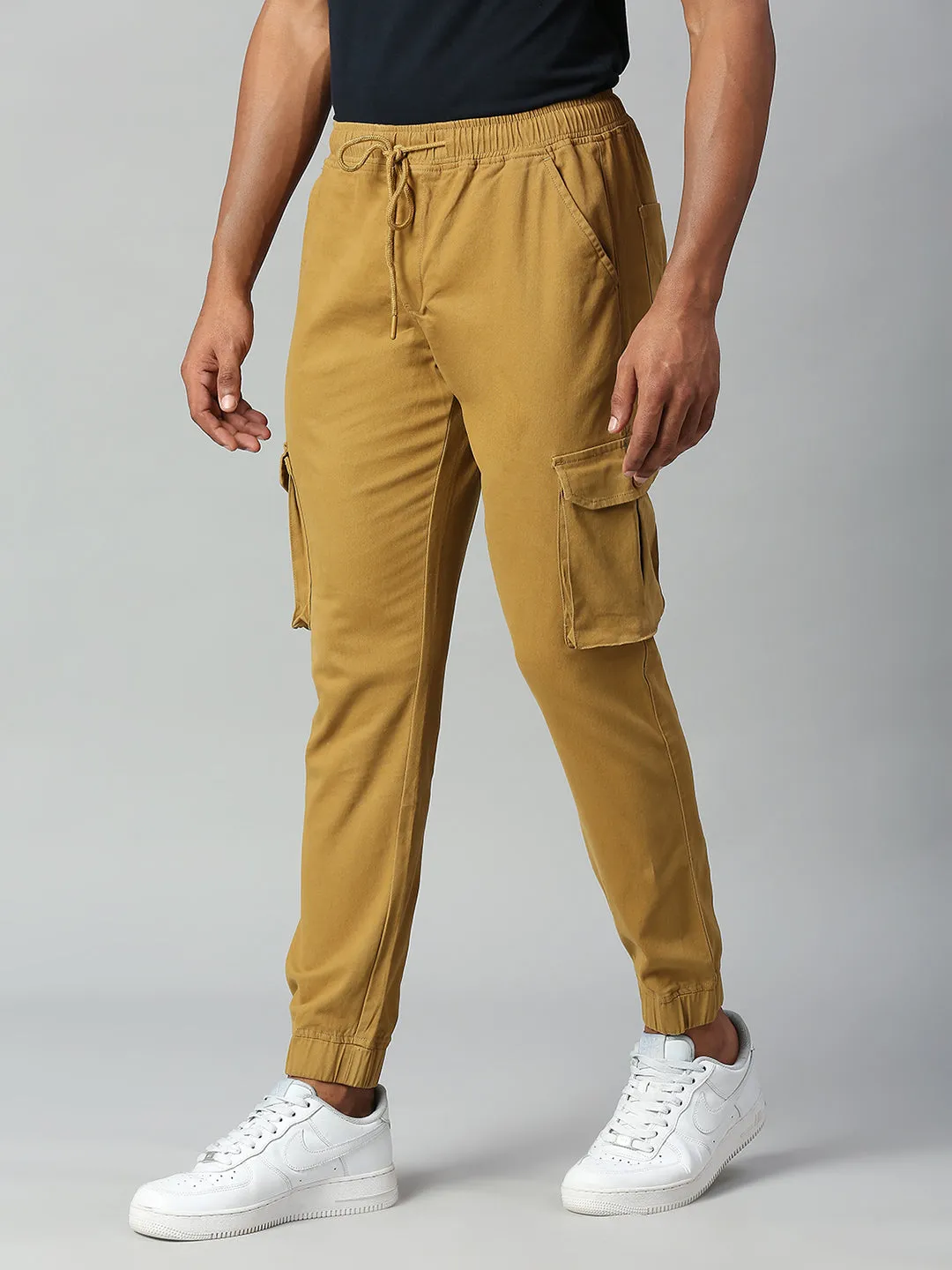 Men's Tapered Fit Cotton Joggers (Khaki)