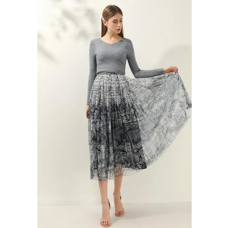 MESH PRINTED SKIRT