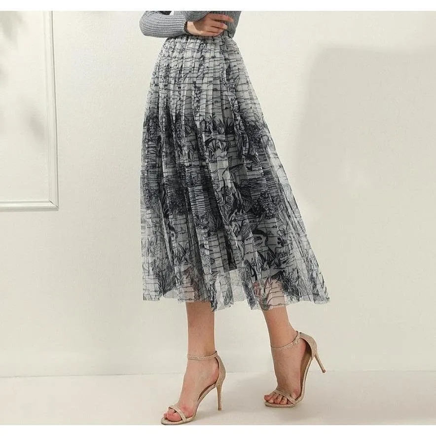MESH PRINTED SKIRT