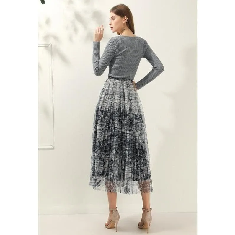 MESH PRINTED SKIRT