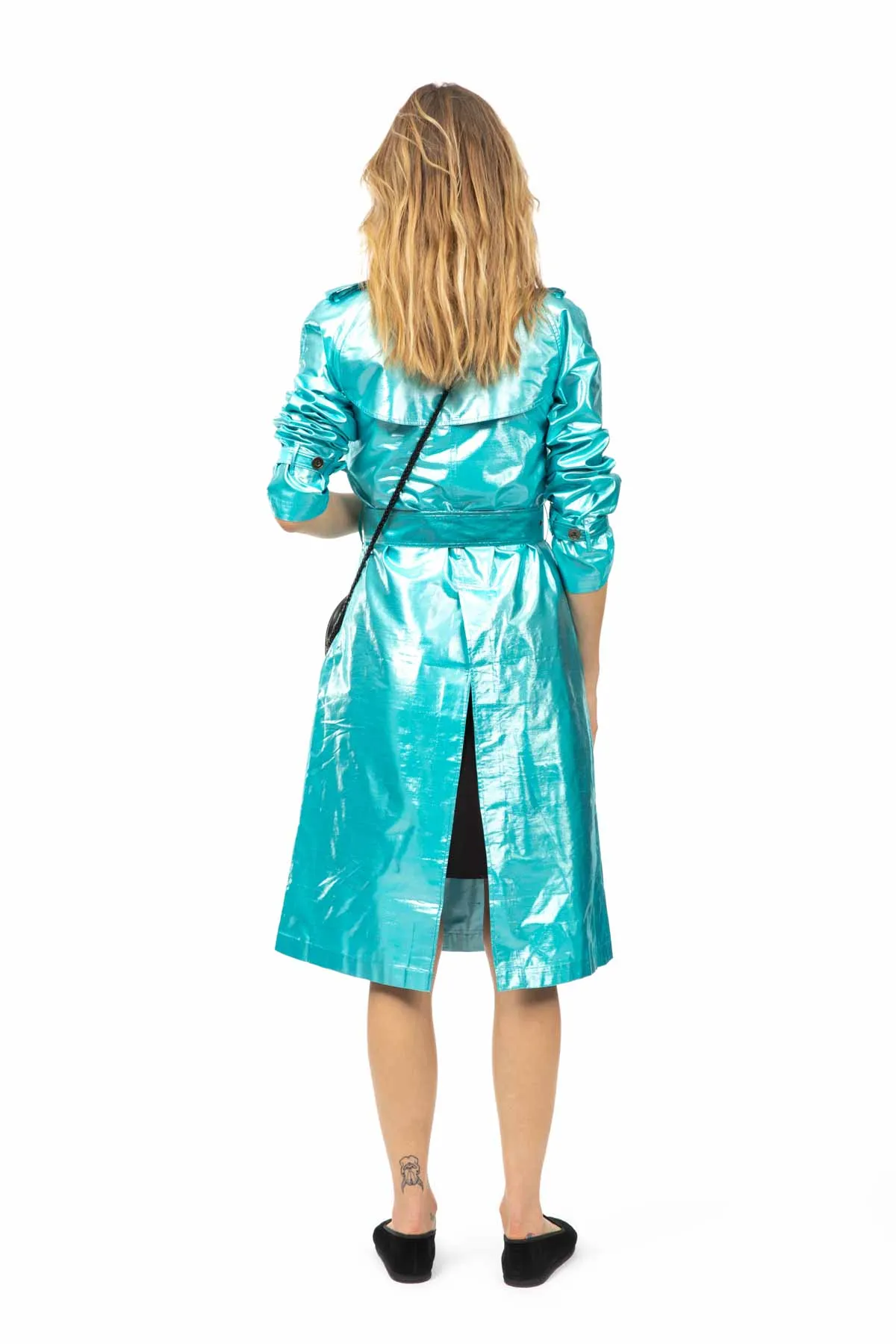Metallic Silk Trench - Turquoise