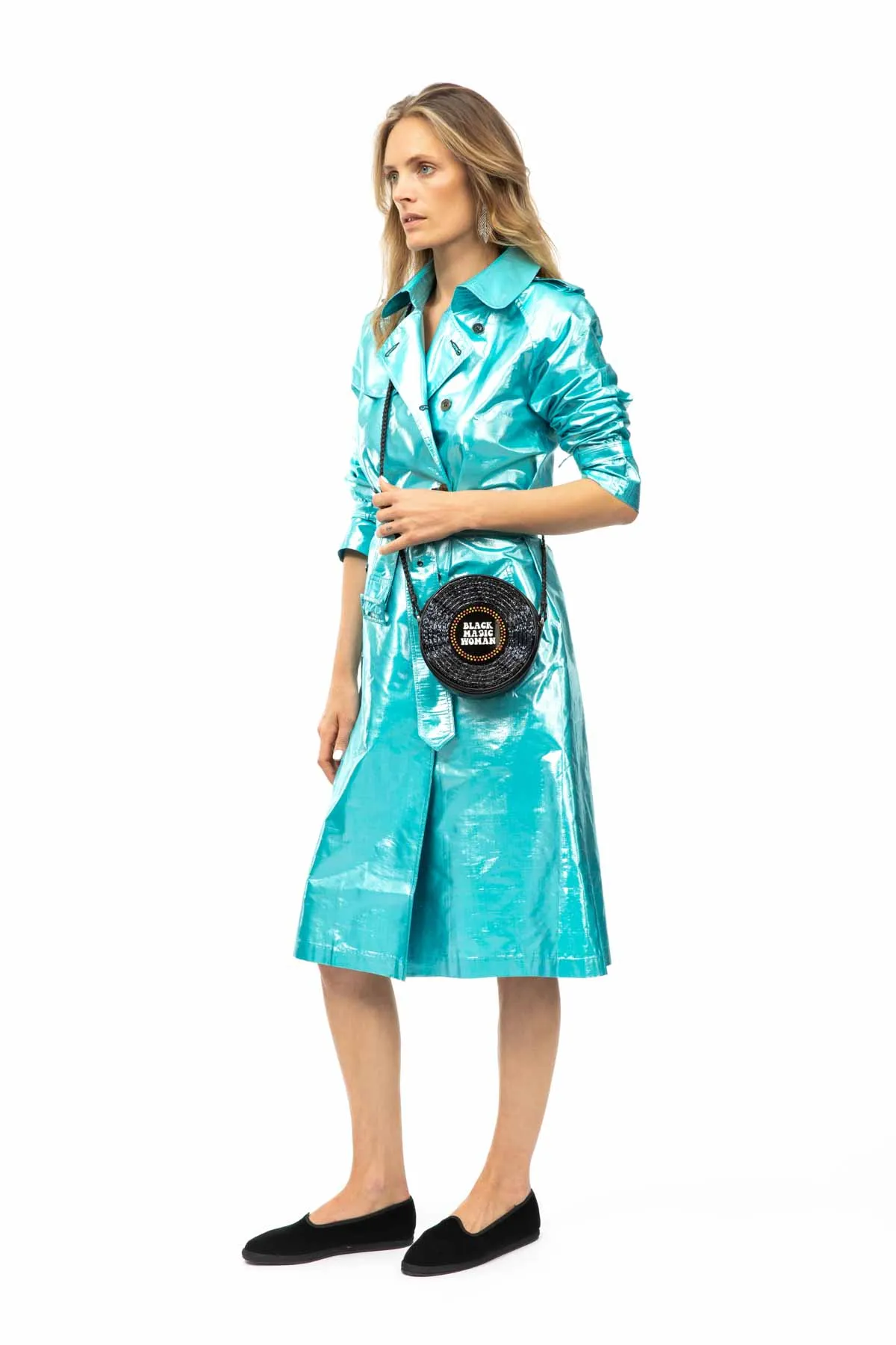 Metallic Silk Trench - Turquoise