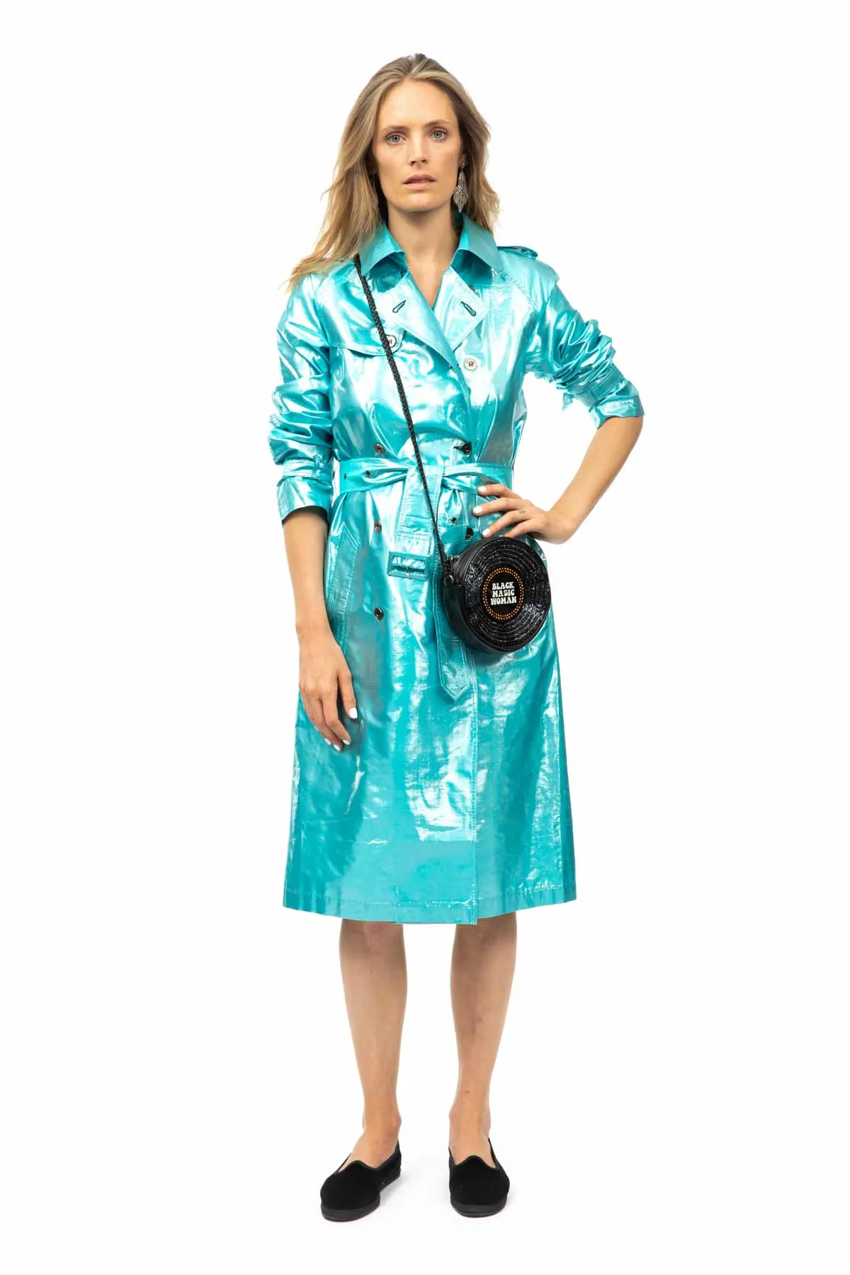 Metallic Silk Trench - Turquoise