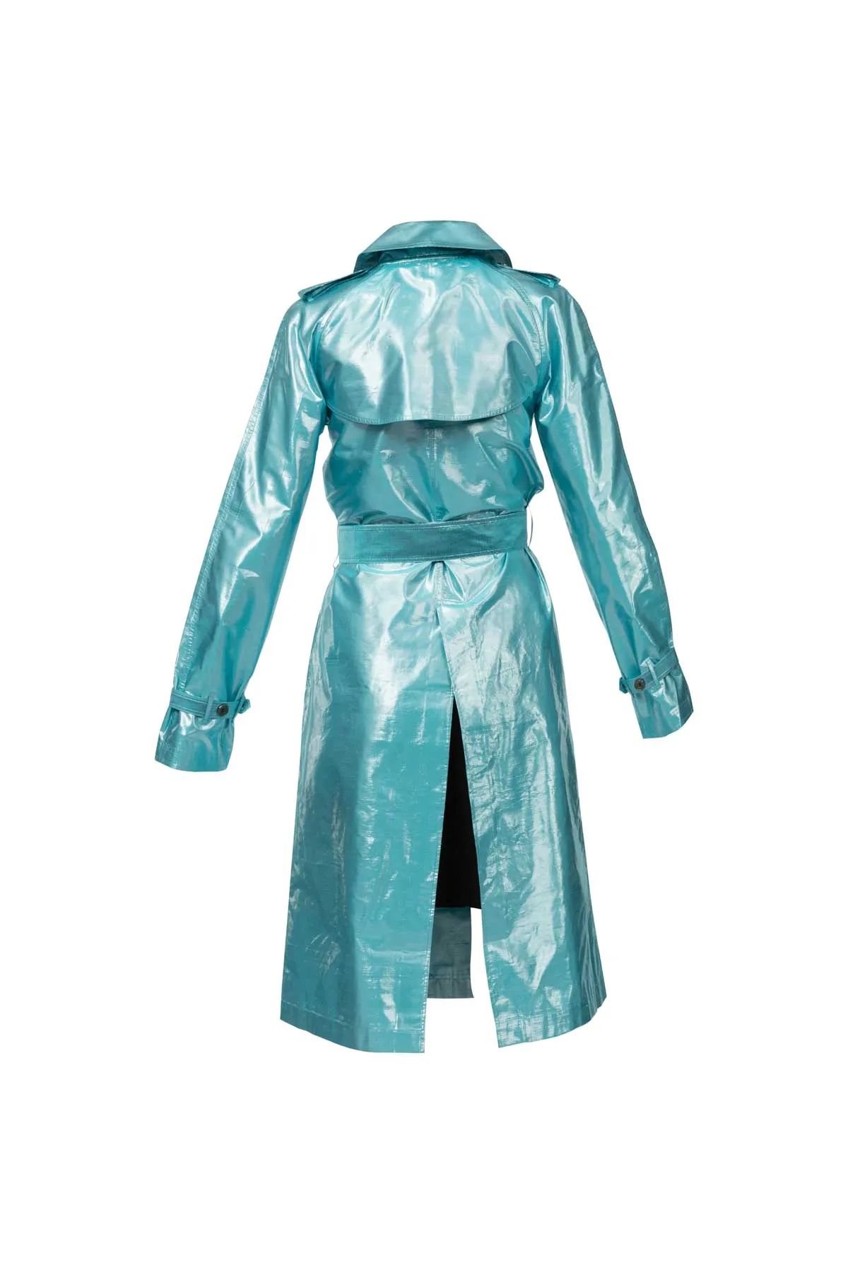 Metallic Silk Trench - Turquoise